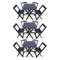 Kit 3 Conjunto Com Jogo De Mesa 70x70 Com 4 Cadeiras Dobráveis Preto Cor: Preto - 1