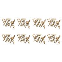 Kit 8 Jogos De Mesas Bistrô De Madeira Dobrável Com 3 Banquetas - Crua - 1