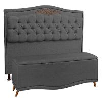 Cabeceira E Calçadeira Baú Box King Size 195cm Linho Grafite - 1