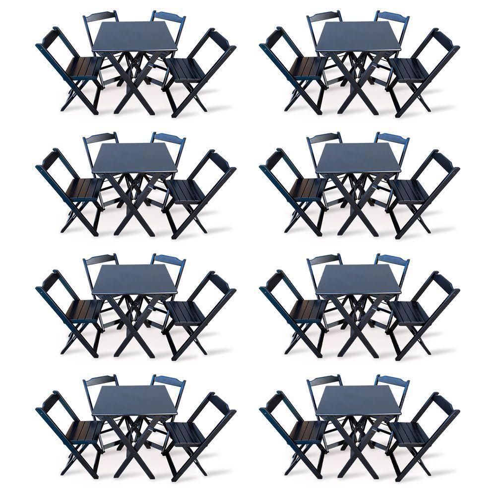 Kit 8 Conjunto Com Jogo De Mesa 70x70 Com 4 Cadeiras Dobráveis Preto - 1