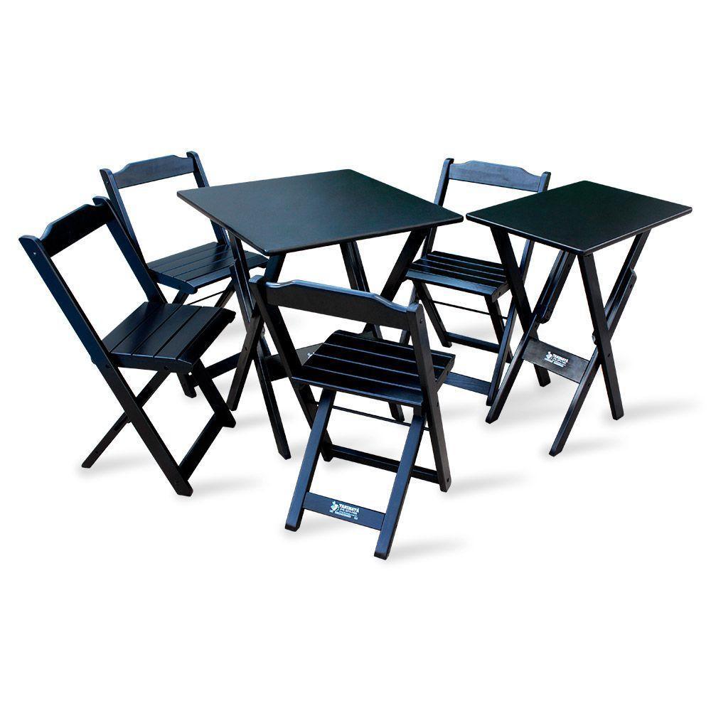 Conjunto De Mesa Dobrável 70x70 Com 4 Cadeiras Com Mesa Aparador Preto - 1