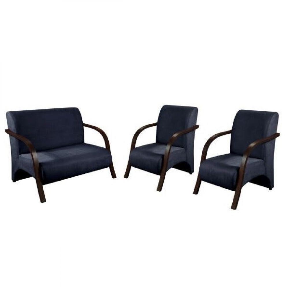 Conjunto Vênus Braço Madeira Suede Azul Bic - 1