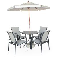 Conjunto 1 Mesa + 4 Cadeiras Em Alumínio + 1 Ombrelone Branco De 2 Metro - Graffite E Café Com Leite - 2