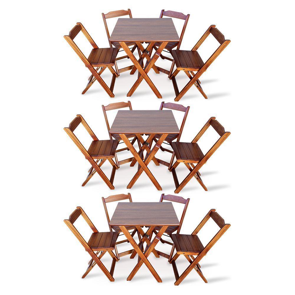 Kit 3 Conjunto Com Jogo De Mesa 60x60 Com 4 Cadeiras Dobráveis Imbúia Cor: Marrom - 1