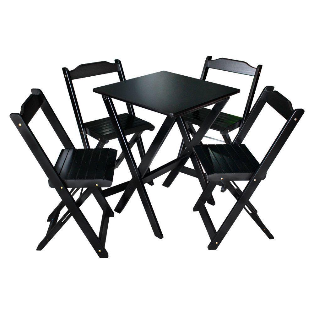 Jogo De Mesa 60x60 Com 4 Cadeiras Decor Preto Cor: Preto - 1