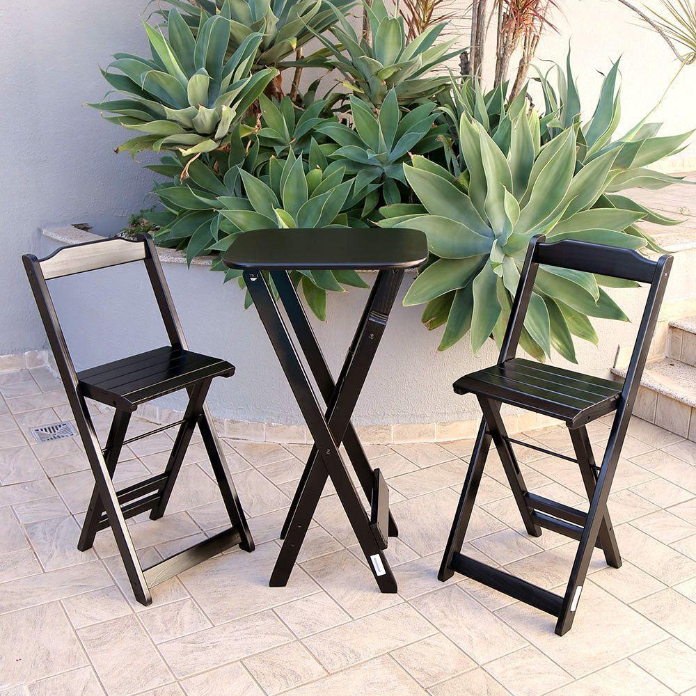 Conjunto De Bistro Com 2 Cadeiras Dobravel Para Area De Lazer Preto Cor: Preto - 6