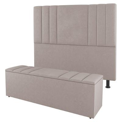 Cabeceira E Baú Cama Box Queen Size Grace 160cm Suede Bege