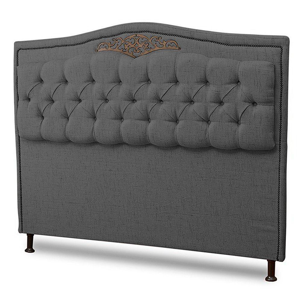 Cabeceira Estofada Box Casal Queen Size 160cm Linho Grafite - 1