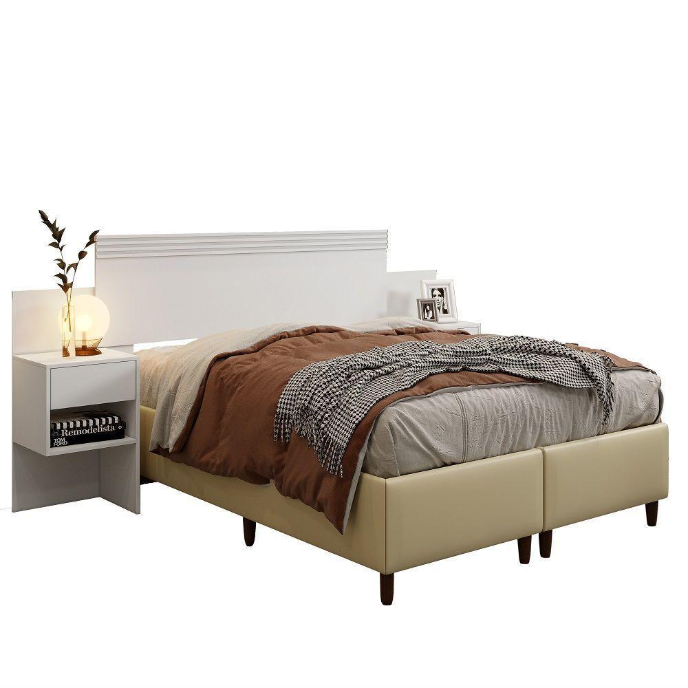 Cabeceira Master Com 2 Mesas De Cabeceiras 2 Gavetas Benetil Branco. - 3