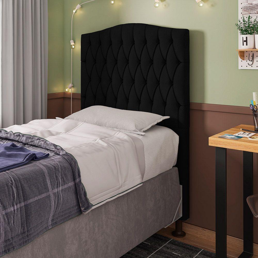 Cabeceira Estofada Box Solteiro Greta 90cm Com Frame Preto - 3