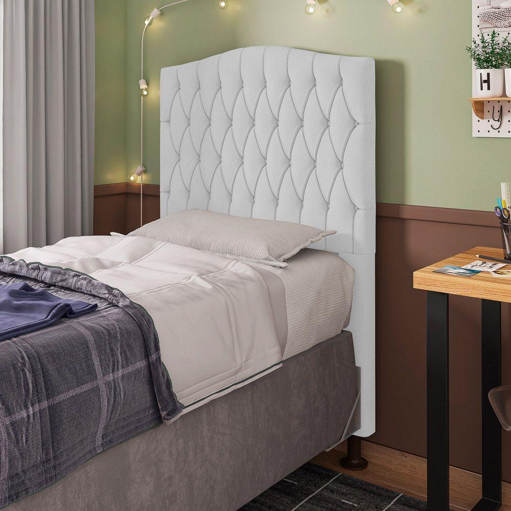 Cabeceira Estofada Box Solteiro Greta 90cm Com Frame Branco - 4
