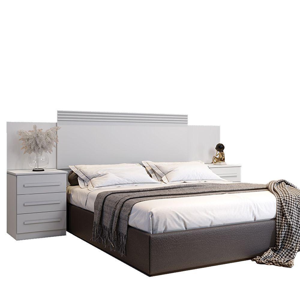 Cabeceira Império Com Mesa De Cabeceira 6 Gavetas Benetil Branco. - 1