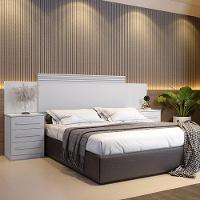 Cabeceira Império Com Mesa De Cabeceira 6 Gavetas Benetil Branco. - 3