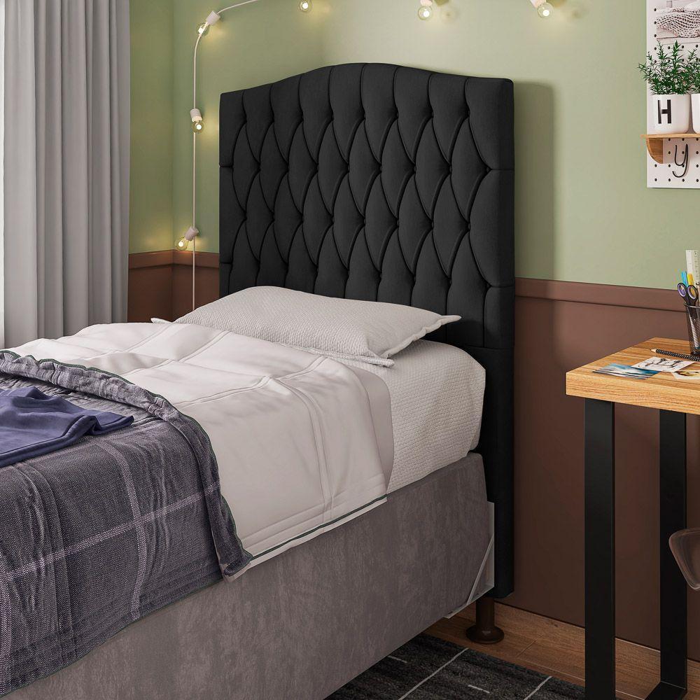 Cabeceira Estofada Box Solteiro Greta 90cm Com Frame Preto - 4
