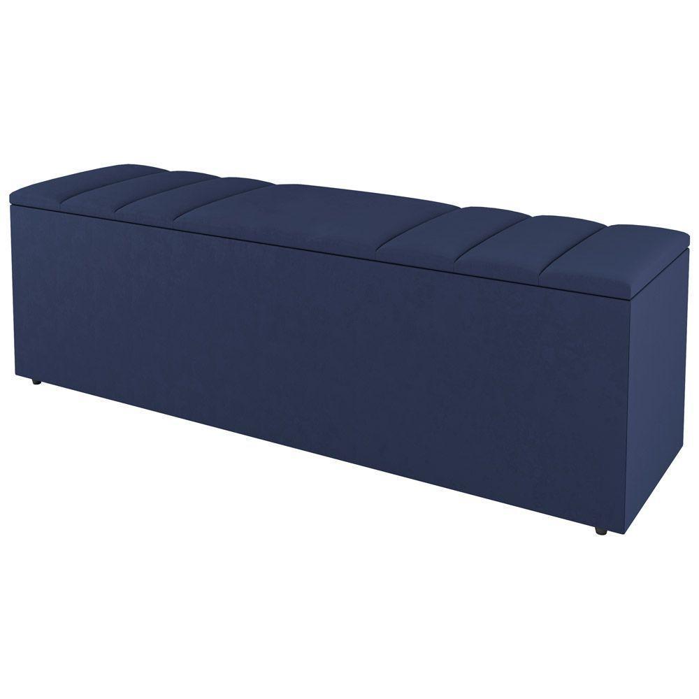 Kit Cabeceira E Baú Cama Box Casal Grace 140cm Suede Azul - 2