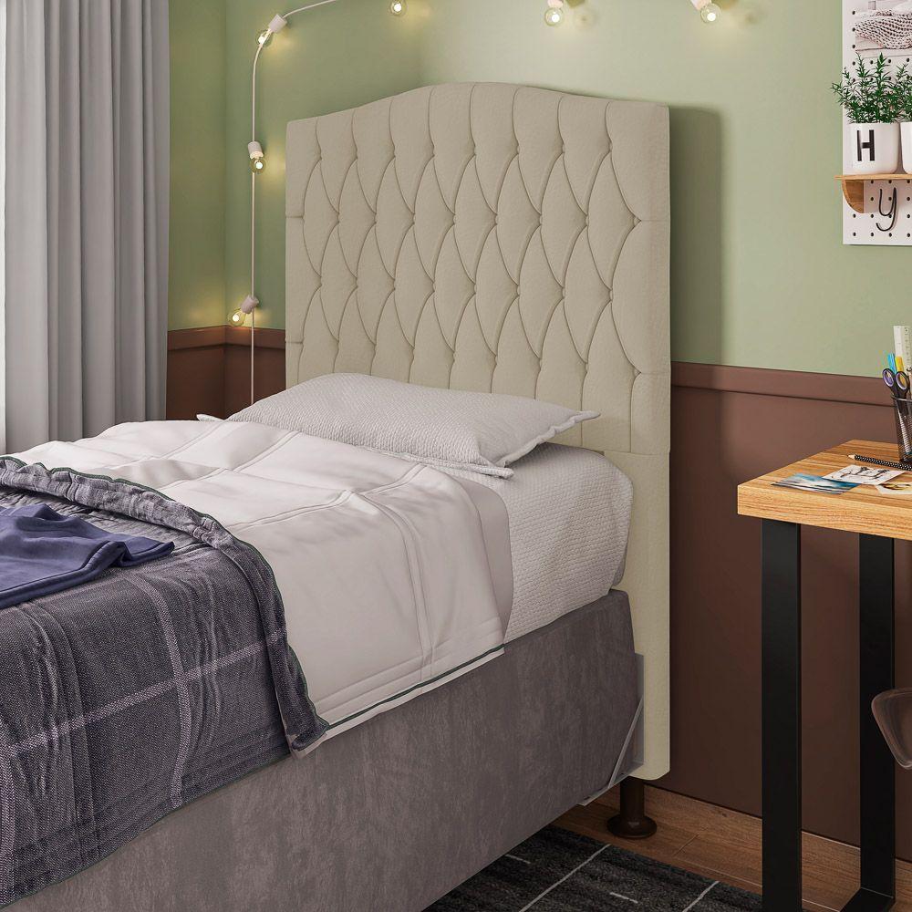 Cabeceira Estofada Box Solteiro Greta 90cm Com Frame Bege - 5
