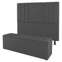Cabeceira E Baú Cama Box Casal Grace 140cm Suede Cinza - 1