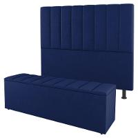 Kit Cabeceira E Baú Cama Box Solteiro Cora 90cm Suede Azul - 1