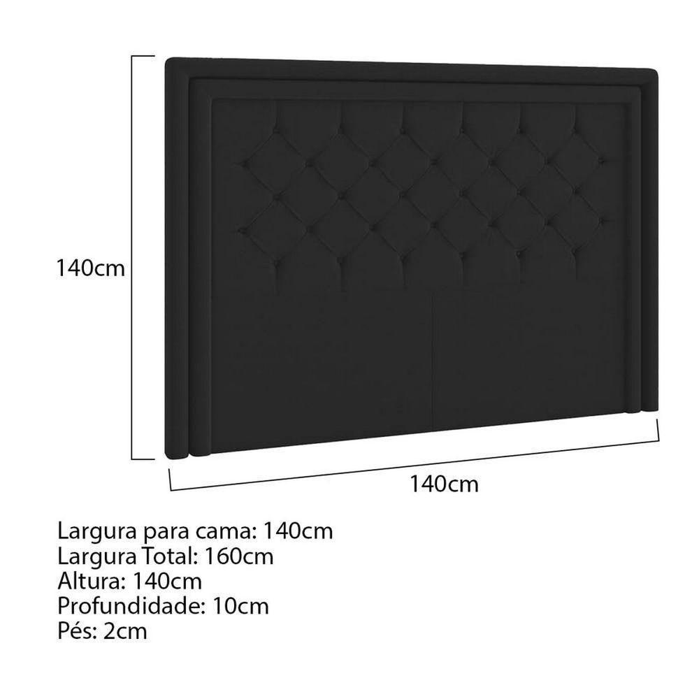 Cabeceira Casal Estocolmo P04 140 Cm Suede Preto Tca 944 - 5