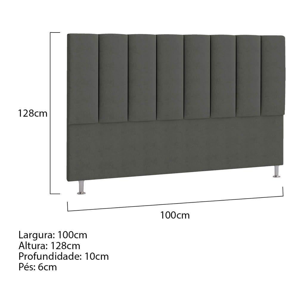 Cabeceira Solteiro P04 100 Cm Suede Cinza Escuro Tca 958 - 5