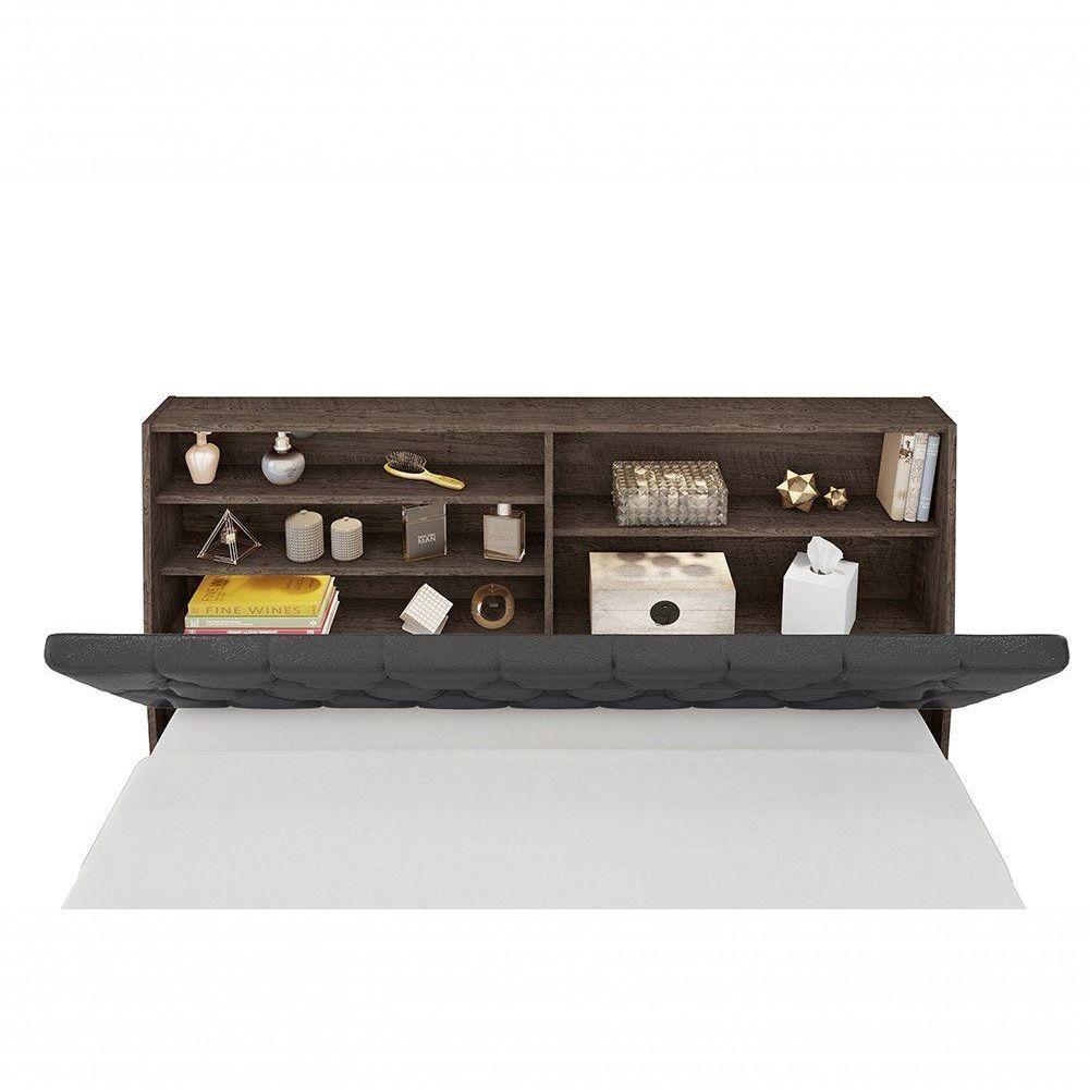 Cabeceira Box Solteiro 0,88 Isis Chocolate Com Painel Preto - 6