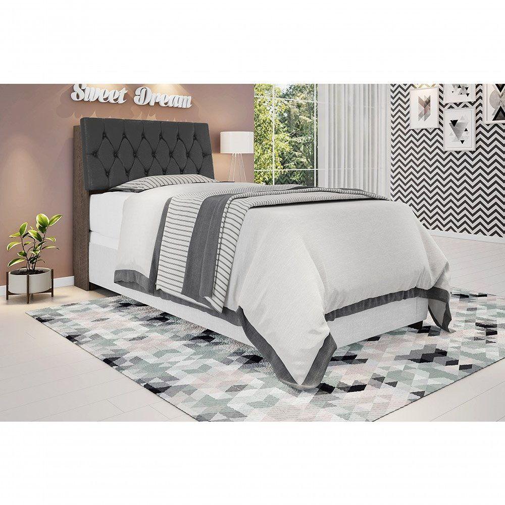 Cabeceira Box Solteiro 0,88 Chocolate Com Capitonê Preto - 1