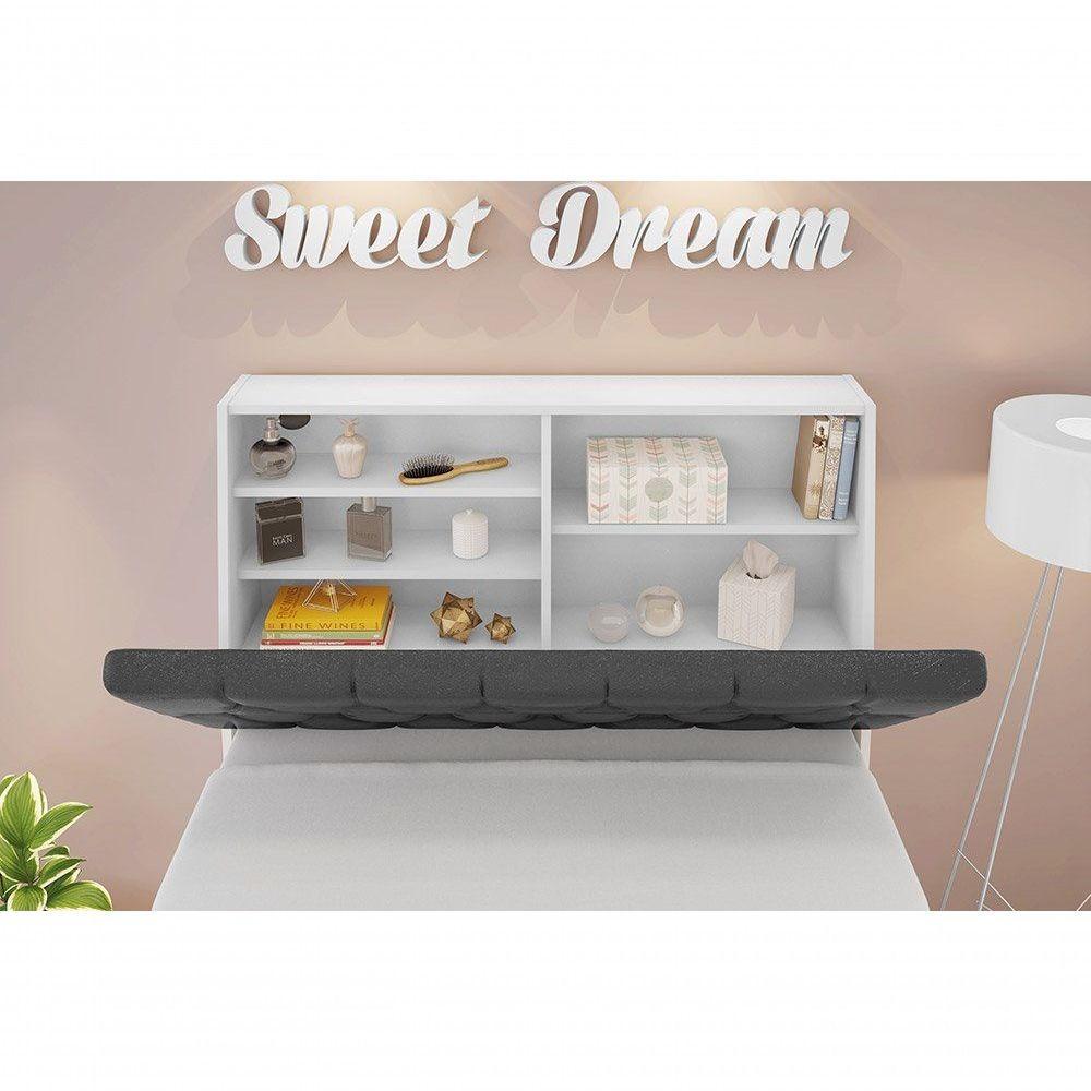 Cabeceira Box Solteiro 0,88 Branco Com Painel Class Preto - 7