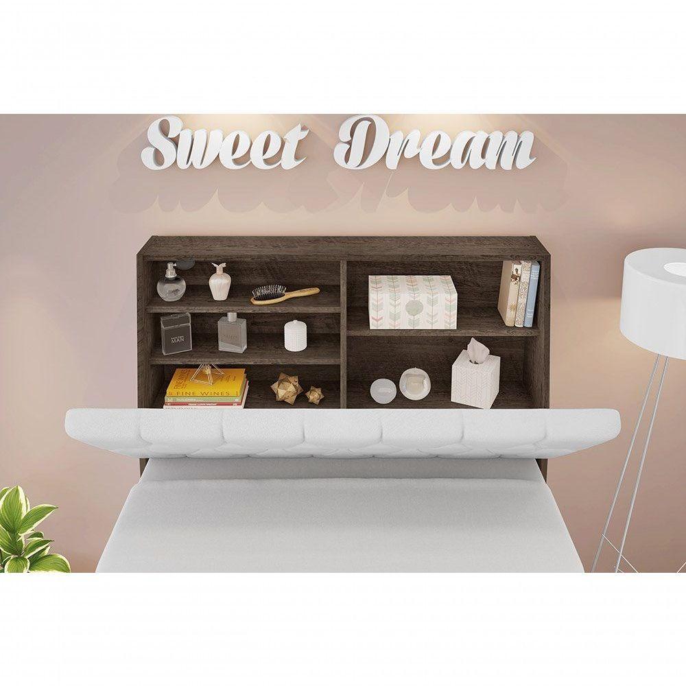 Cabeceira Box Solteiro 0,88 Chocolate Com Painel Branco - 4