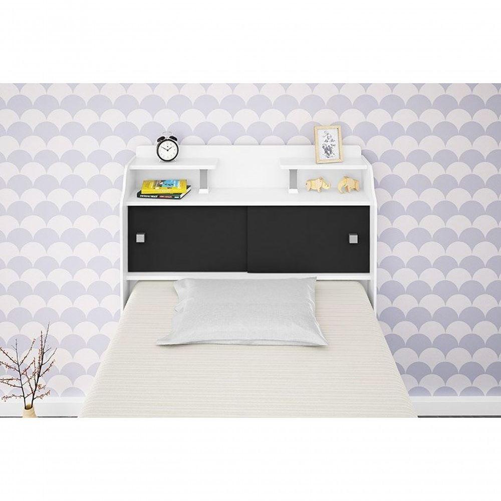 Cabeceira Box Solteiro 0,88cm Elisa Branco Branco preto - 5