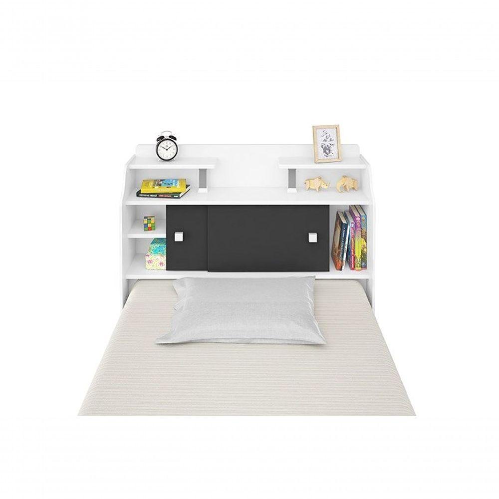 Cabeceira Box Solteiro 0,88cm Elisa Branco Branco preto - 6