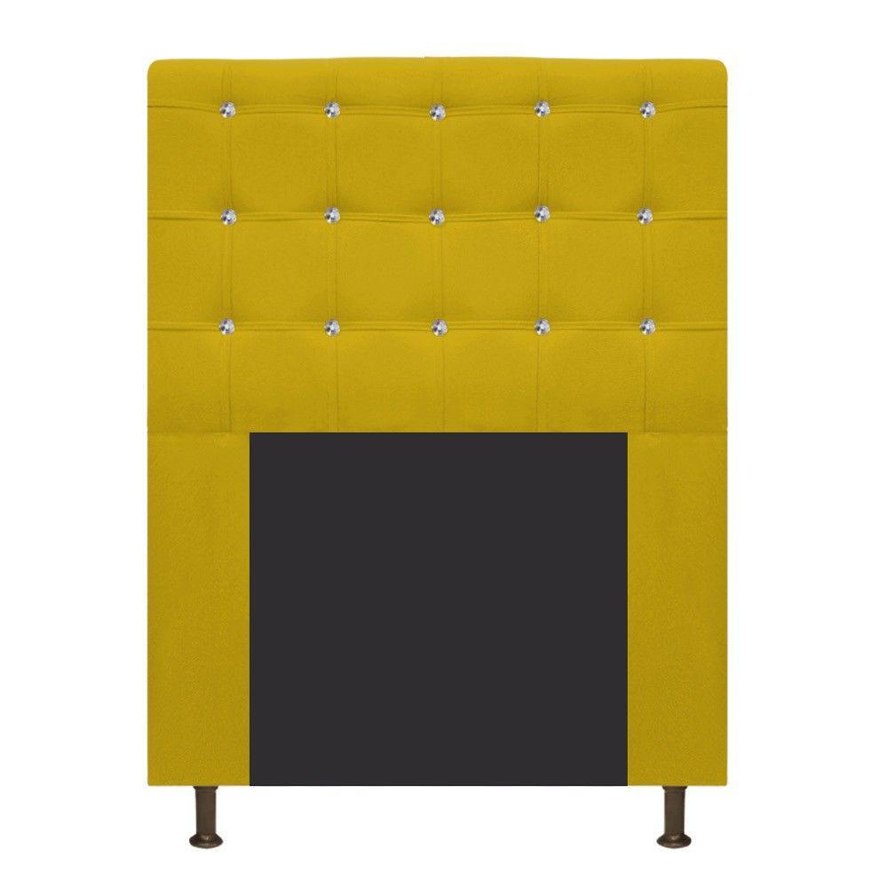 Cabeceira Dama 90Cm Solteiro Com Strass Suede Amarelo - 1