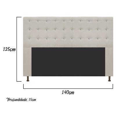 Cabeceira Dama 140Cm Casal Com Strass Suede Bege