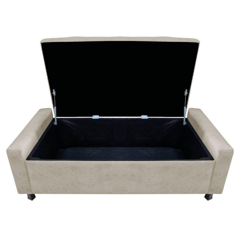 Kit Cabeceira E Calçadeira Baú Solteiro Everest P02 90 Cm Para Cama Box Suede - Amarena Móveis Bege - 5