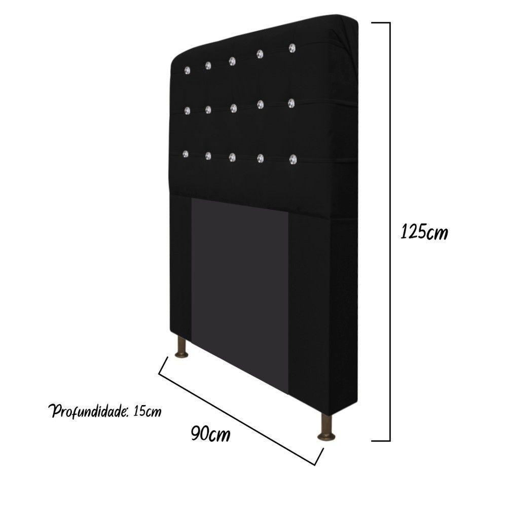 Cabeceira Dama 90Cm Solteiro Com Strass Suede Preto - 2