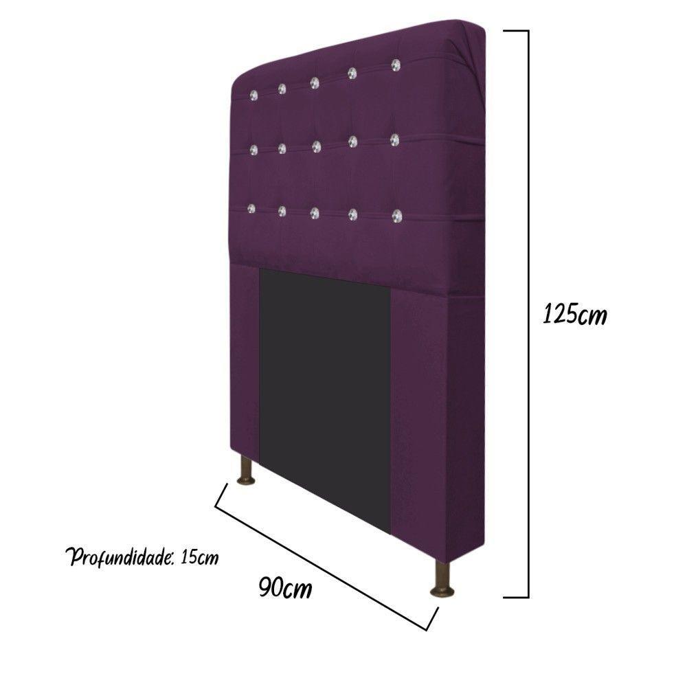 Cabeceira Dama 90Cm Solteiro Com Strass Suede Roxo - 3