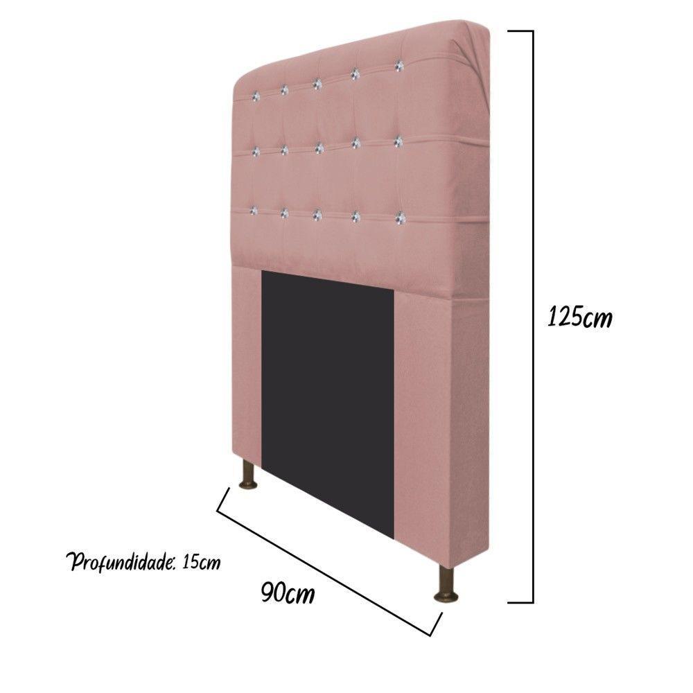 Cabeceira Dama 90Cm Solteiro Com Strass Suede Rosê - 2