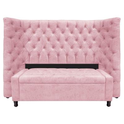 Kit Cabeceira E Calçadeira Baú Casal P02 140cm Suede - Amarena Móveis Rosa Bebê