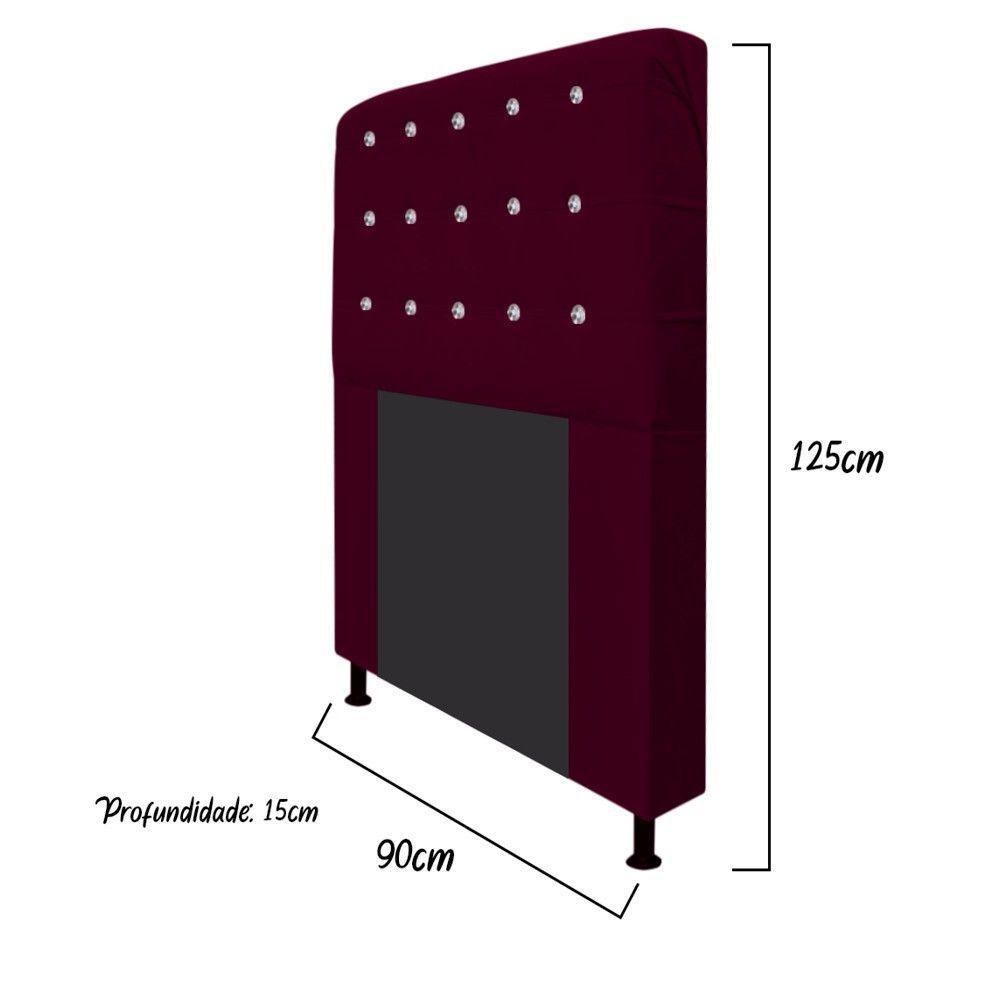 Cabeceira Dama 90Cm Solteiro Com Strass Suede Bordô - 2