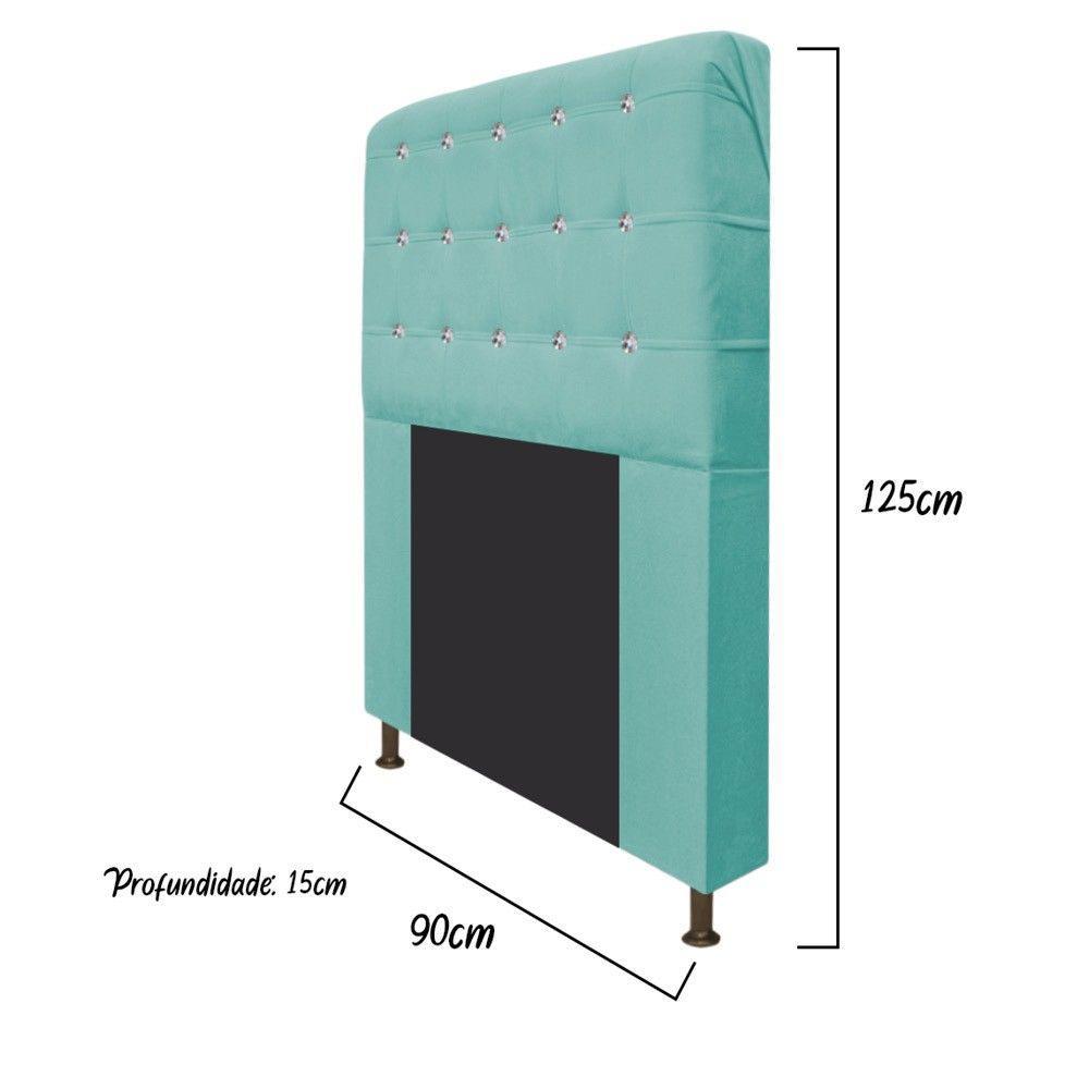 Cabeceira Dama 90Cm Solteiro Com Strass Suede Azul Tiffany - 2