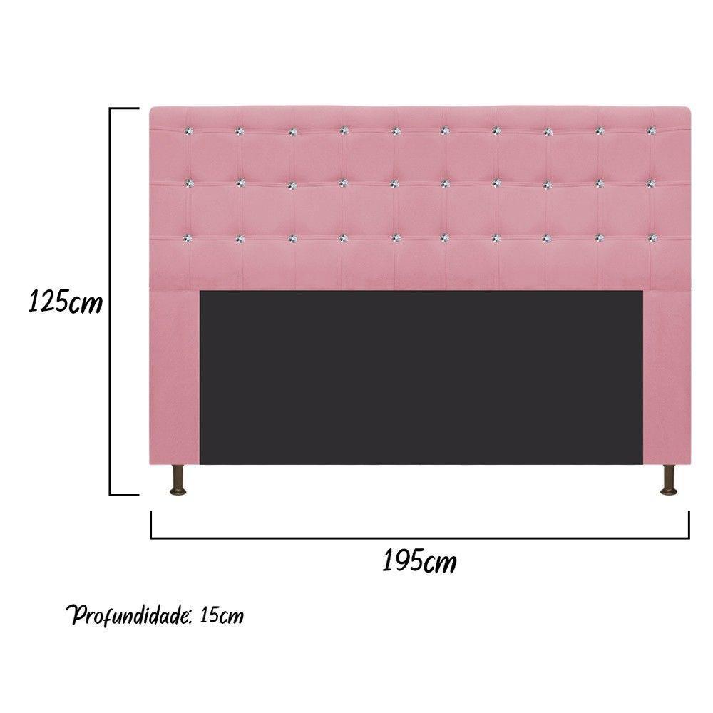 Cabeceira Dama 195Cm King Size Com Strass Suede Rosa Bebê - 2