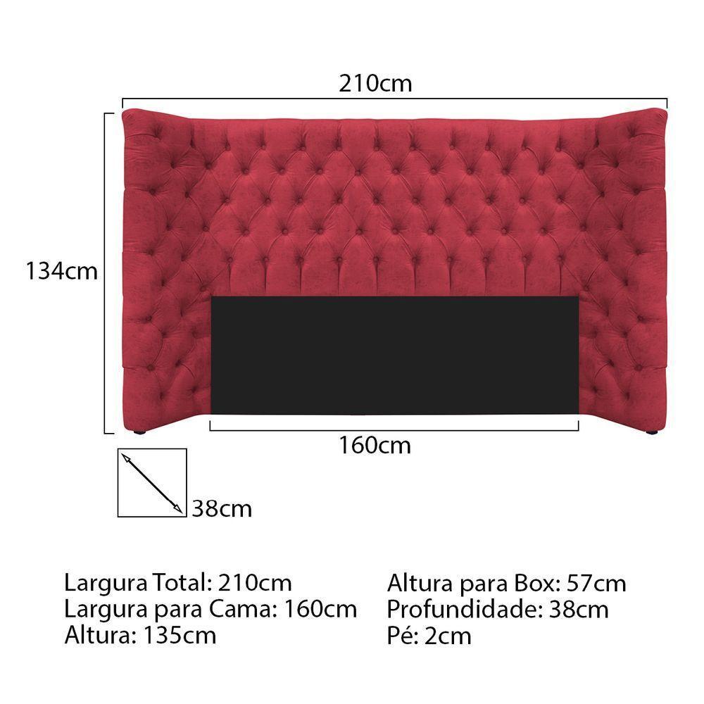 Cabeceira Queen Everest P02 160 Cm Para Cama Box Suede - Amarena Móveis Vermelho - 7