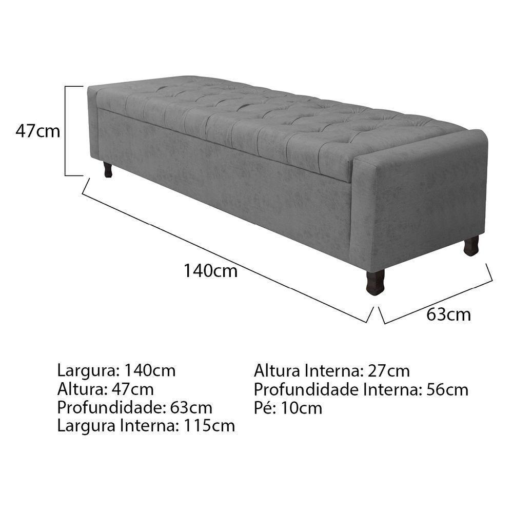 Kit Cabeceira E Calçadeira Baú Casal Everest P02 140 Cm Para Cama Box Suede - Amarena Móveis Cinza - 3