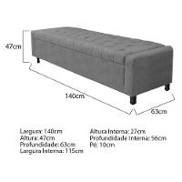 Kit Cabeceira E Calçadeira Baú Casal Everest P02 140 Cm Para Cama Box Suede - Amarena Móveis Cinza - 3