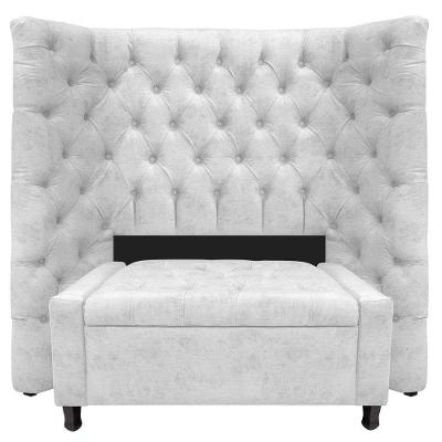 Kit Cabeceira E Calçadeira Baú Solteiro Everest P02 90cm Suede - Doce Sonho Móveis Branco