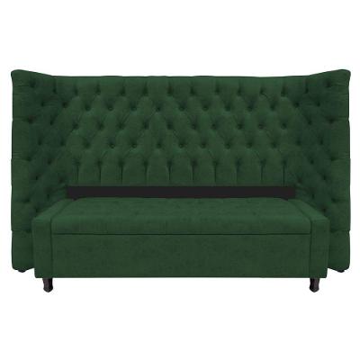Kit Cabeceira E Calçadeira Baú Queen Everest P02 160cm Para Cama Box Suede - Doce Sonho Móveis Verde