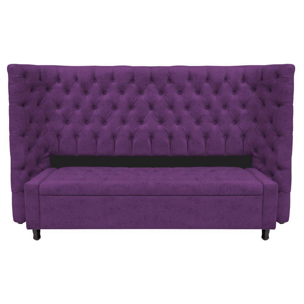 Kit Cabeceira E Calçadeira Baú King Everest P02 195cm Para Cama Box Suede - Doce Sonho Móveis Roxo - 1