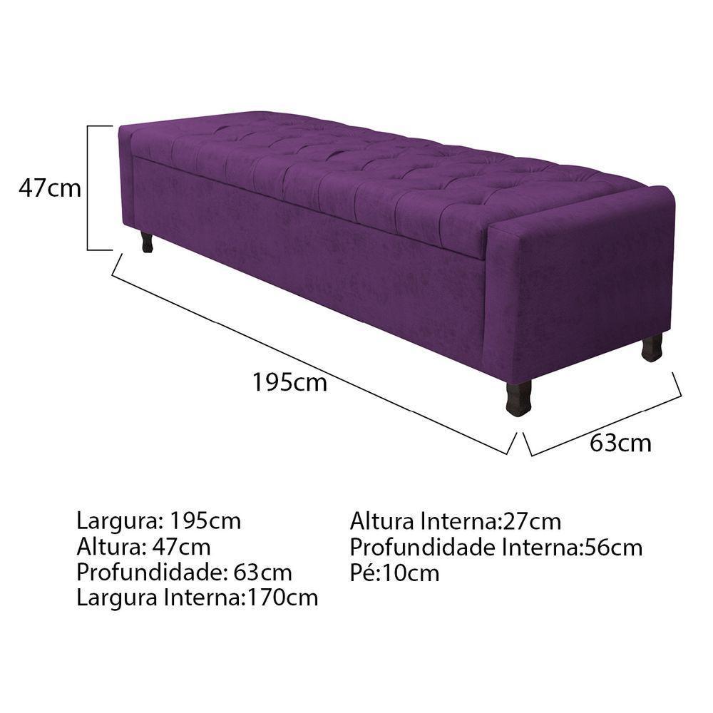 Kit Cabeceira E Calçadeira Baú King Everest P02 195cm Para Cama Box Suede - Doce Sonho Móveis Roxo - 3