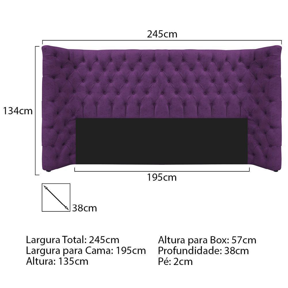 Kit Cabeceira E Calçadeira Baú King Everest P02 195cm Para Cama Box Suede - Doce Sonho Móveis Roxo - 4