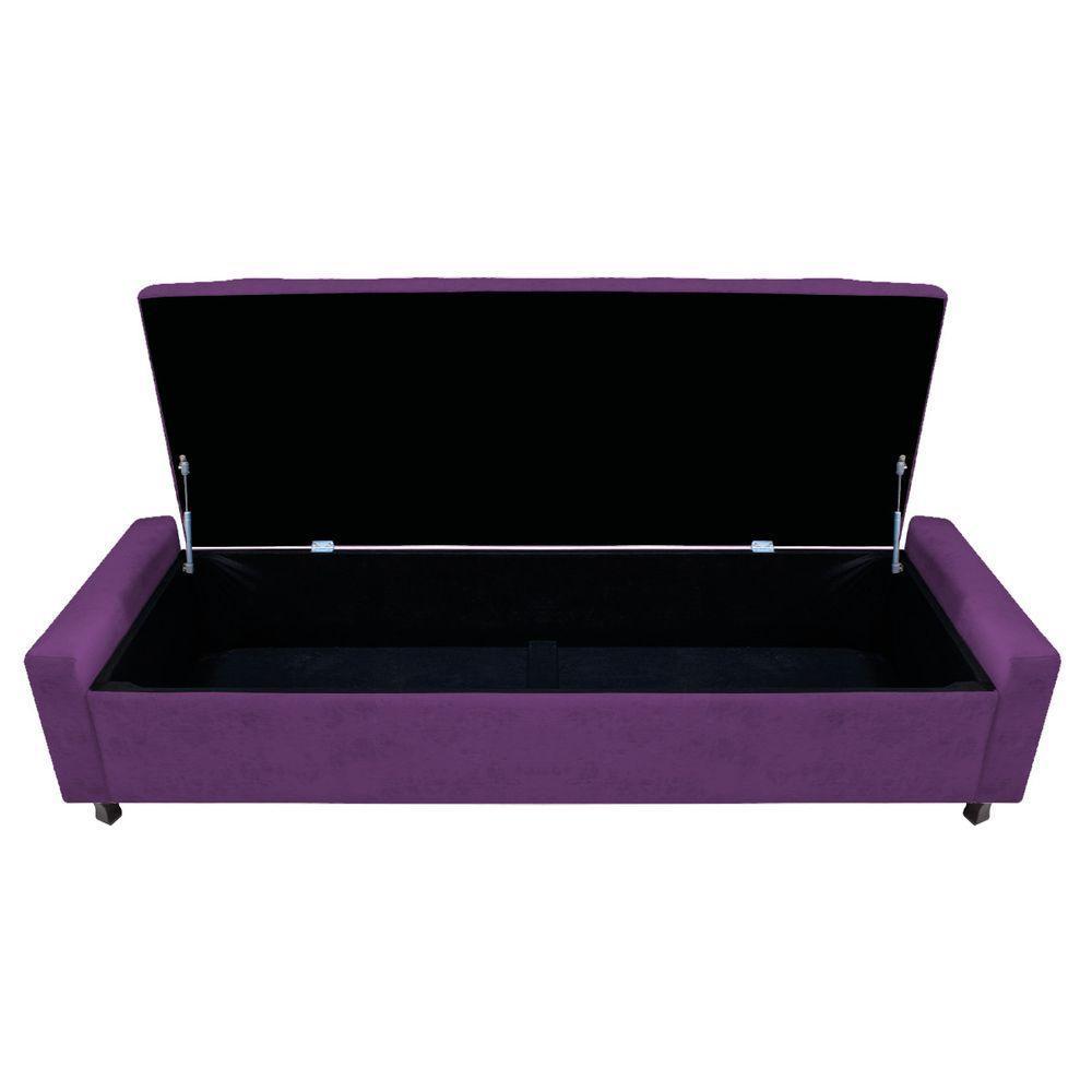 Kit Cabeceira E Calçadeira Baú King Everest P02 195cm Para Cama Box Suede - Doce Sonho Móveis Roxo - 5