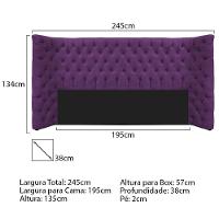 Kit Cabeceira E Calçadeira Baú King Everest P02 195cm Para Cama Box Suede - Doce Sonho Móveis Roxo